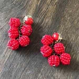 Red beaded cluster earrings